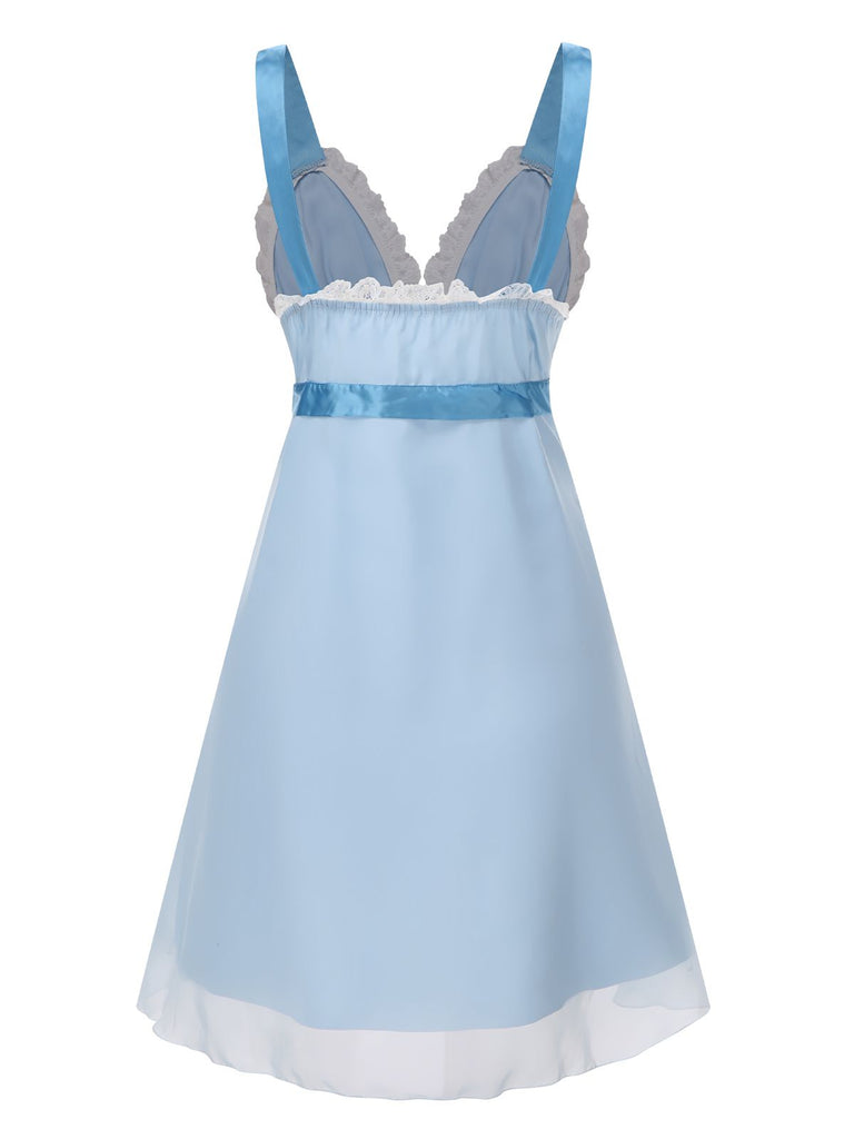 [Pre-Sale] Light Blue 1950s Strap Lace Patchwork Nightgown