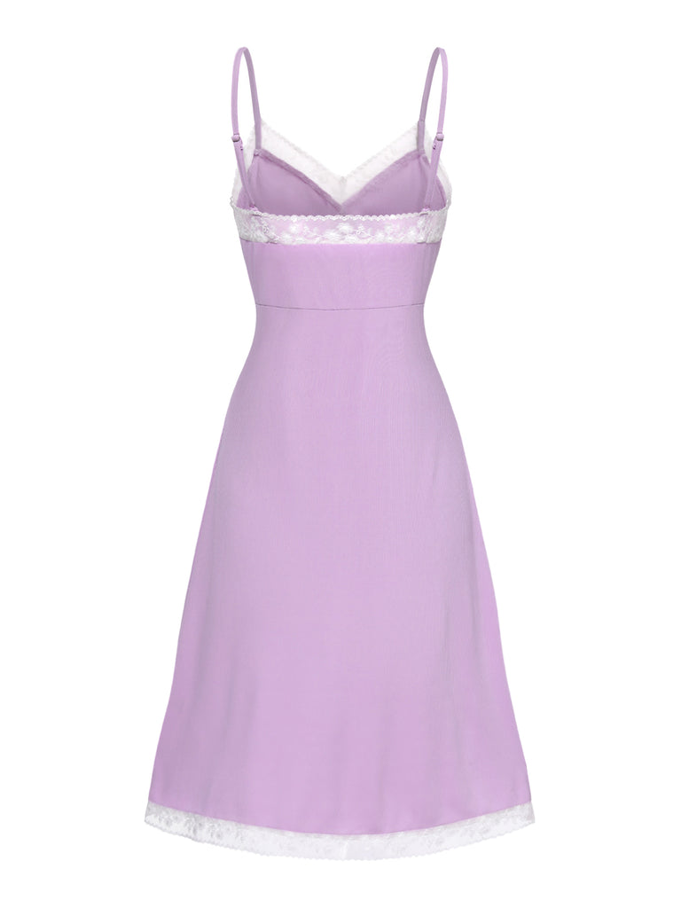 [Pre-Sale] Purple 1930s Knitted V-Neck Lace Nightgown