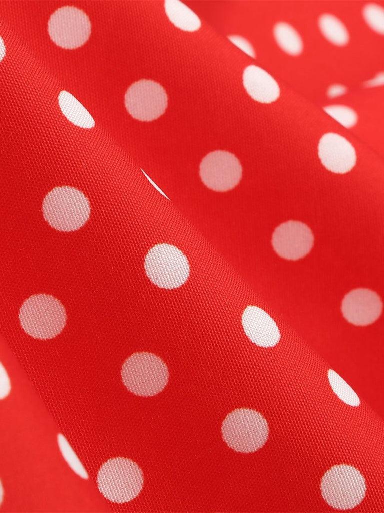 Red 1950s Polka Dot Sweetheart Neck Bow Dress