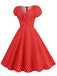 Red 1950s Polka Dot Sweetheart Neck Bow Dress
