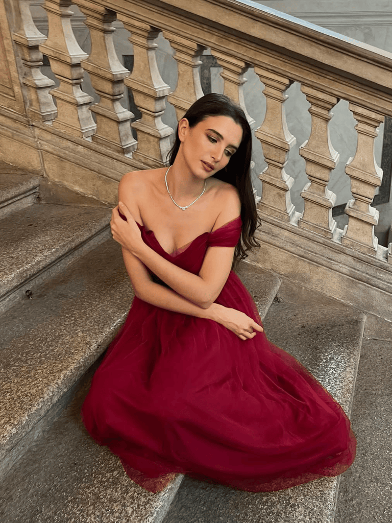 1950s Spaghetti Strap Off-Shoulder Mesh Dress