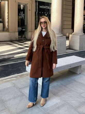 Brown 1940s Fur Collar Belted Coat