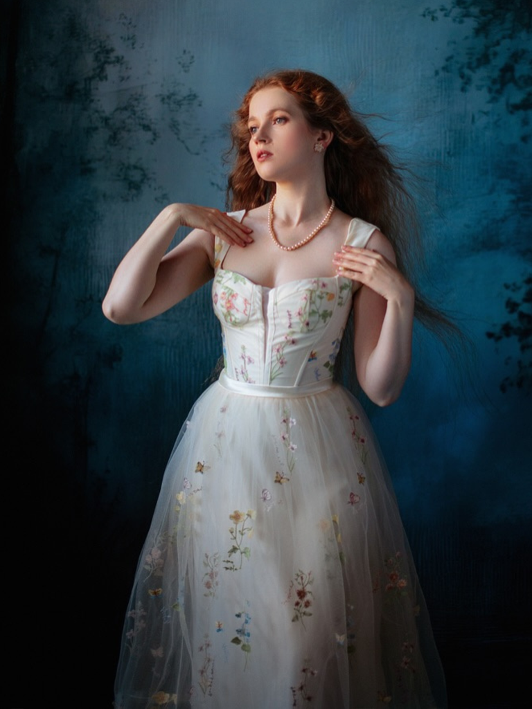 1930s Floral Mesh Boned Lace-Up Dress