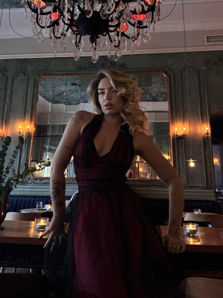 Red 1950s Dots Mesh Swing Dress