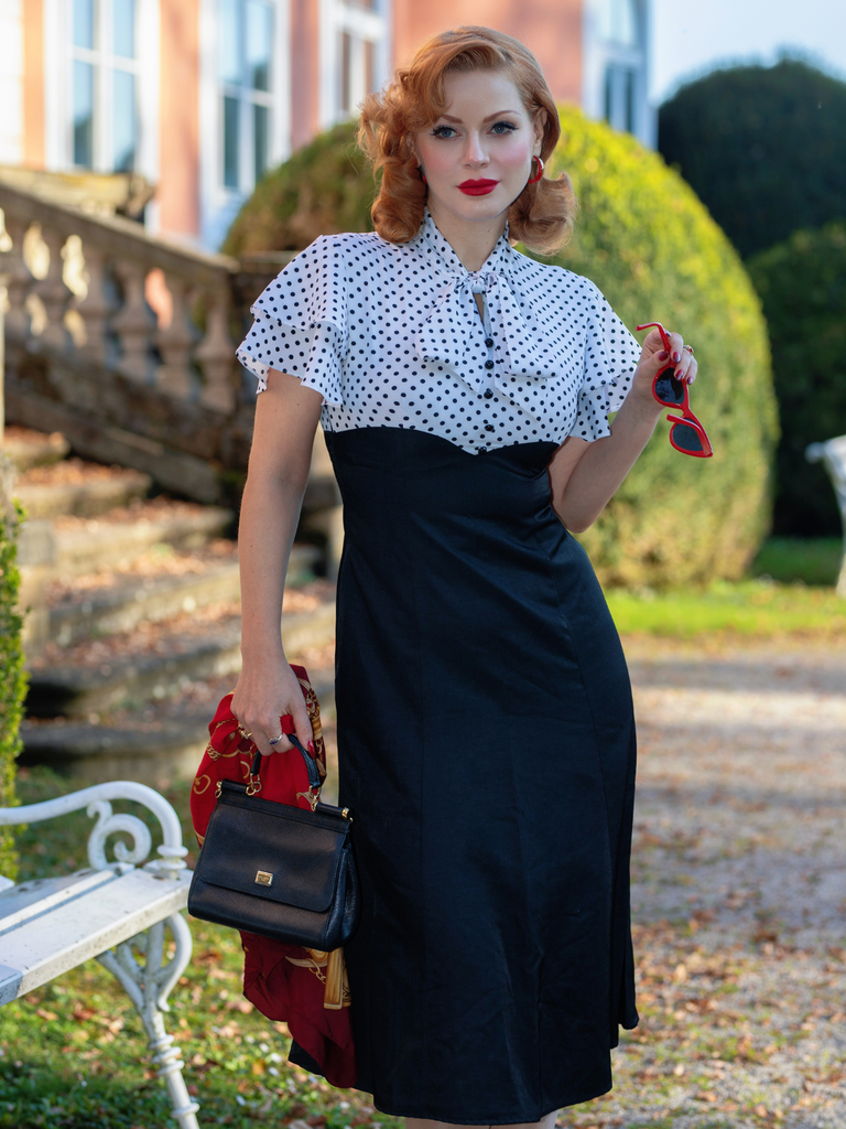 Black 1930s Dots Tie Neck Mermaid Dress