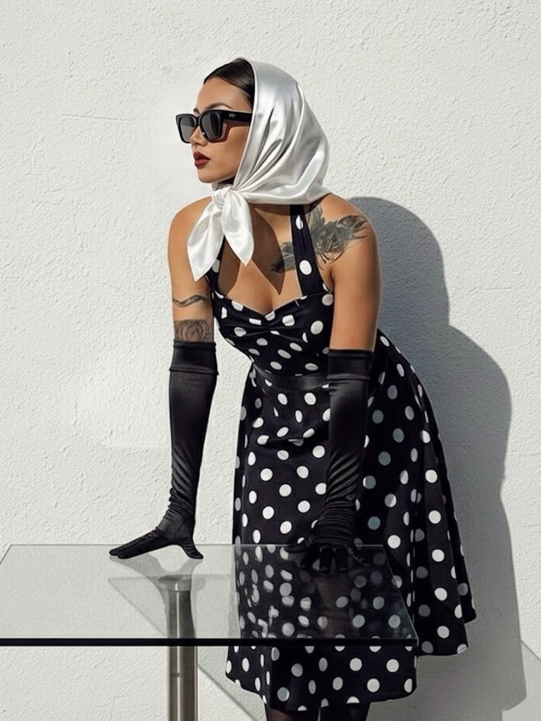 1950s Halter Contrast Polka Dots Belted Dress