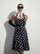 1950s Halter Contrast Polka Dots Belted Dress