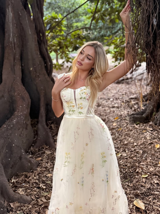 1930s Floral Mesh Boned Lace-Up Dress