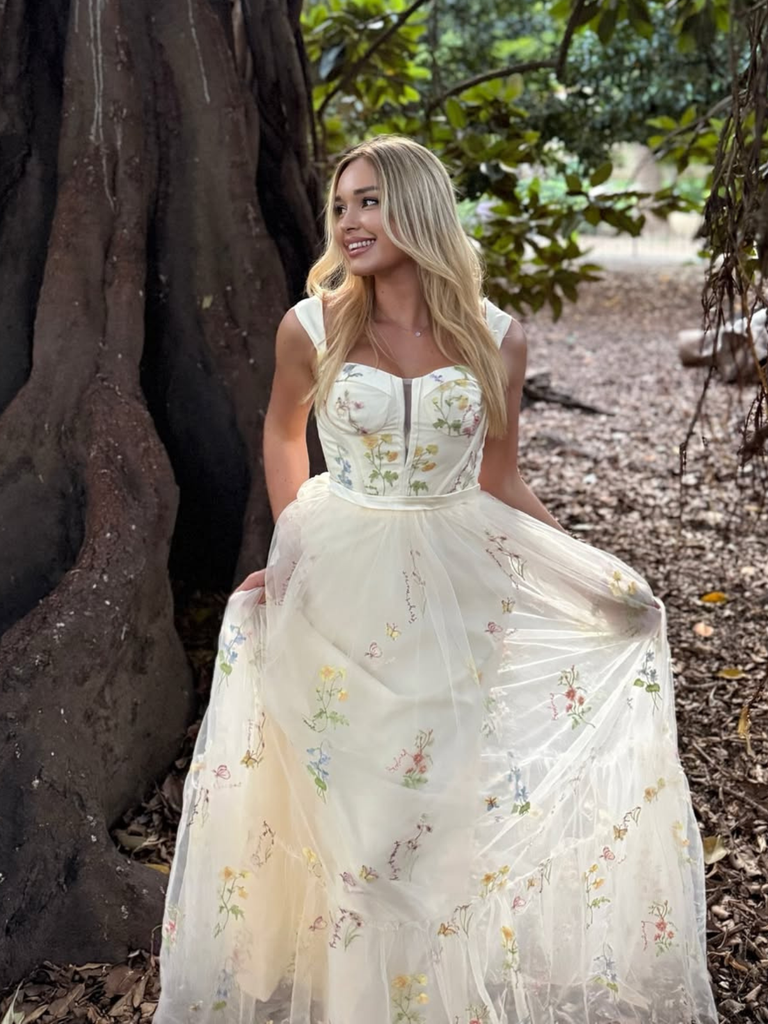 1930s Floral Mesh Boned Lace-Up Dress