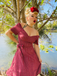 Red 1950s Plaid Ruched Sweetheart Neck Bow Dress