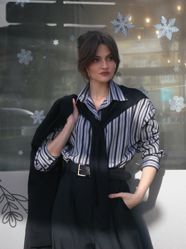 Black 1940s Shirt Collar Stripe Jumpsuit With Cape