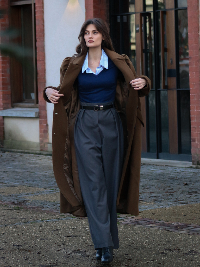 Blue & Gray 1940s Knit Colorblock 3/4 Sleeve Shirt Jumpsuit