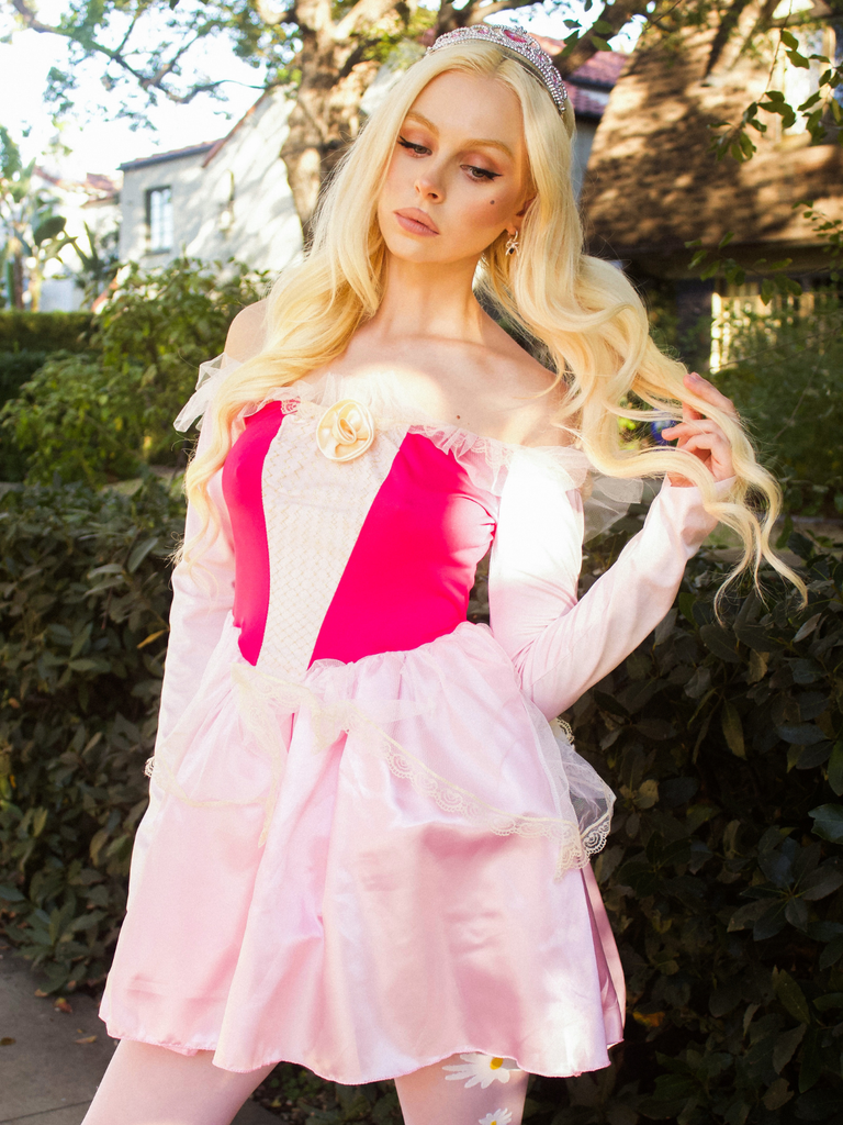 Pink 1940s Princess Off Shoulder Tulle Party Dress