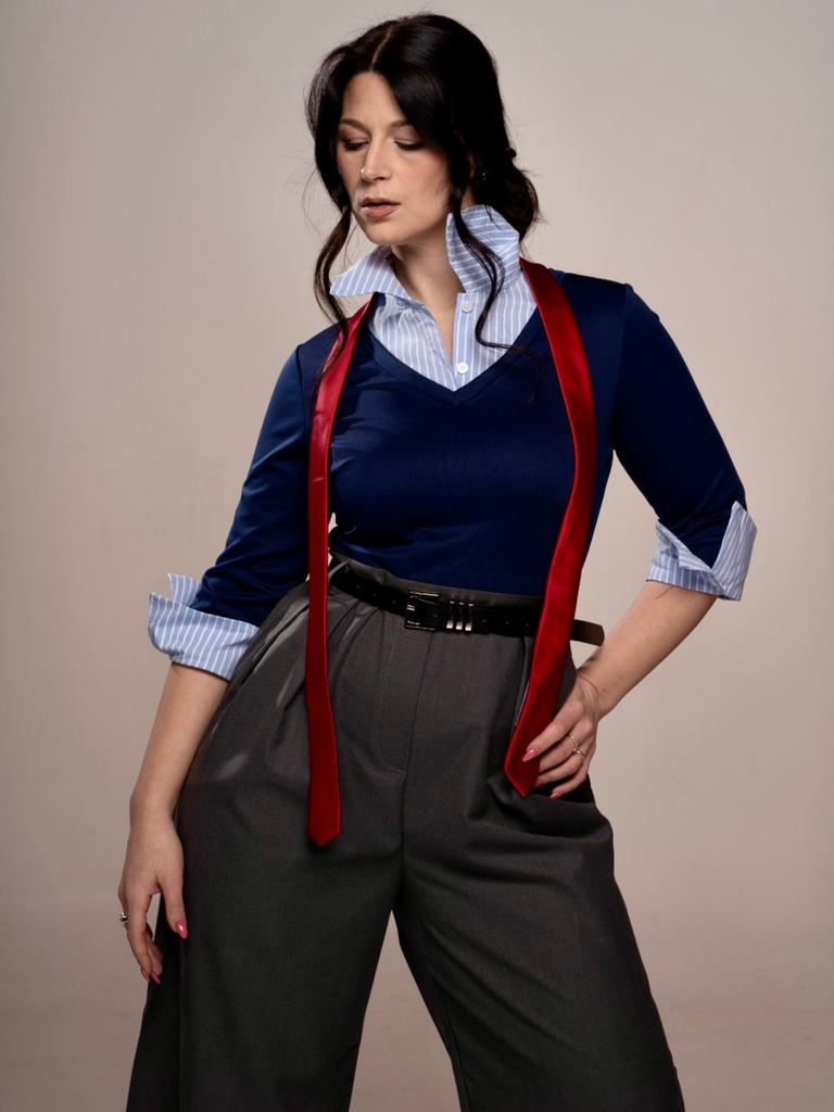 Blue & Gray 1940s Knit Colorblock 3/4 Sleeve Shirt Jumpsuit