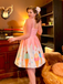 Pink 1950s Ice-Cream Sweetheart Neck Dress