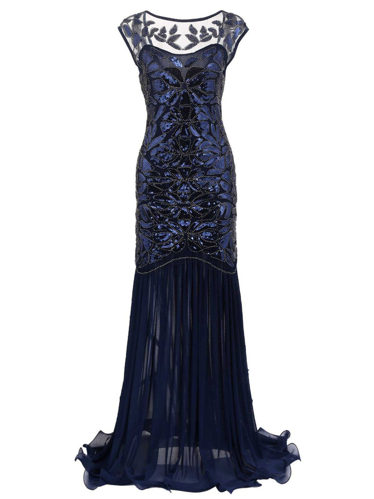 Blue 1920s Sequin Maxi Dress