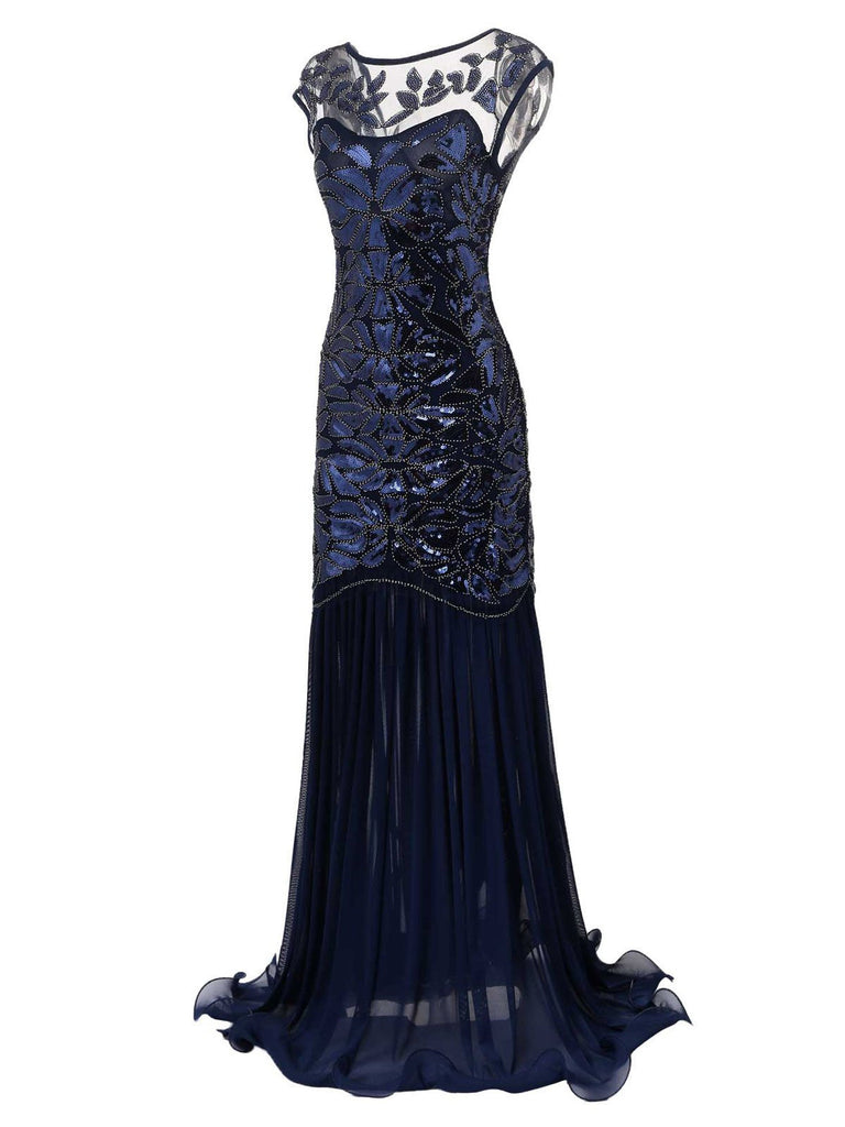 Blue 1920s Sequin Maxi Dress