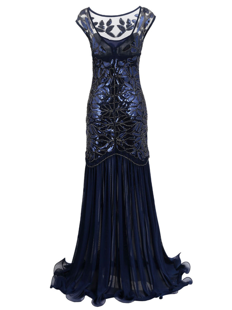 Blue 1920s Sequin Maxi Dress