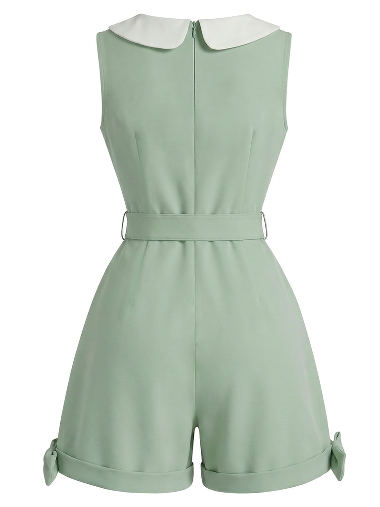 [Pre-Sale] Sage Green 1950s Bow Peter Pan Collar Belted Romper, vintage romper, retro jumpsuit - perfect for women who love vintage and retro fashion