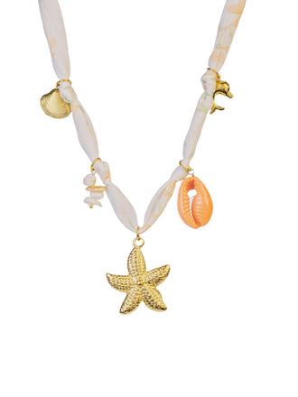 Seashell Starfish Charm Beach Necklace - vintage accessory, retro jewelry, classic style for vintage lovers