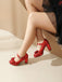 Sequined Bow Chunky High Heels — vintage vintage charm for her modern wardrobe