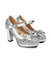 She finds her vintage story in this Sequined Bow Chunky High Heels