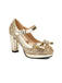 This Sequined Bow Chunky High Heels whispers vintage secrets to those who notice