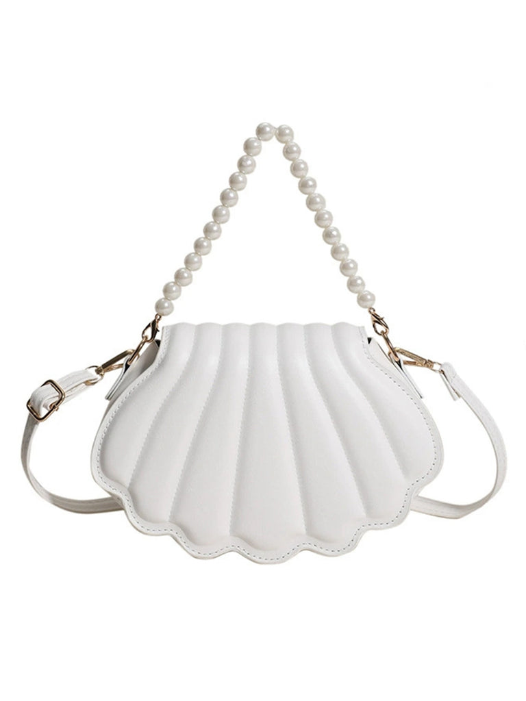 Shell Shape Pearl Chain PU Leather Bag - vintage fashion, retro style
