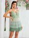 Short mint green prom dress side view ideal for formal events