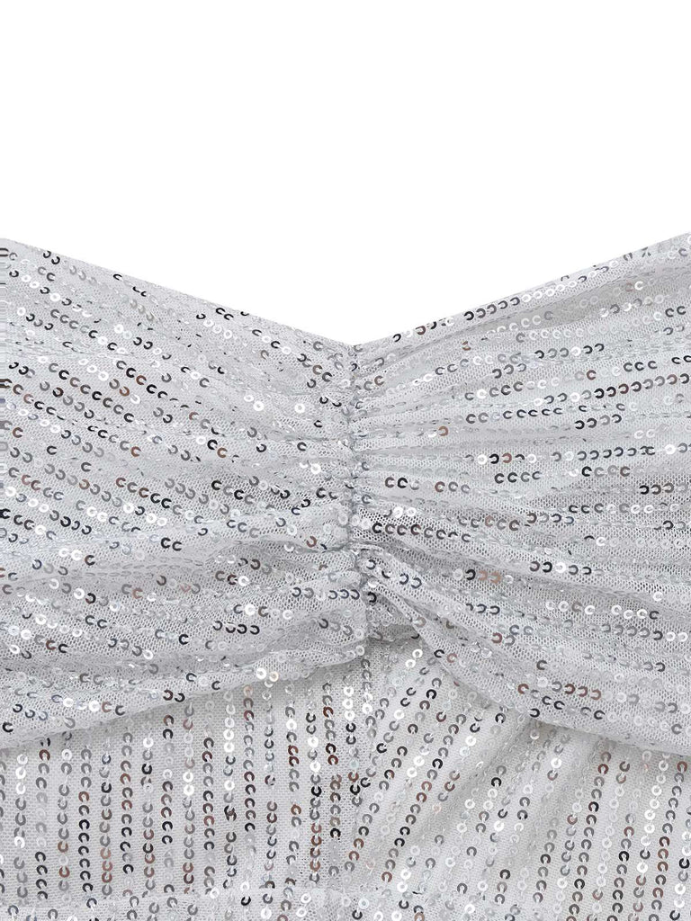 Silver 1920s Sequin One-Shoulder Side-Slit Dress - vintage dress, retro fashion, Gatsby party
