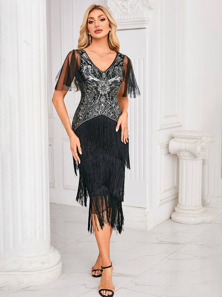 silver and black flapper dress Plus Size Halle Flapper Dress