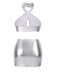Silver 1960s Laser Drawstring Cross Halter Swimsuit, vintage swimsuit, pin-up swimwear - perfect for women who love vintage and retro fashion