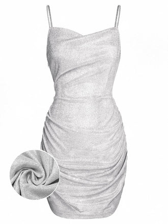 Silver 1960s Spaghetti Strap Sparkling Mini Dress: timeless style reimagined