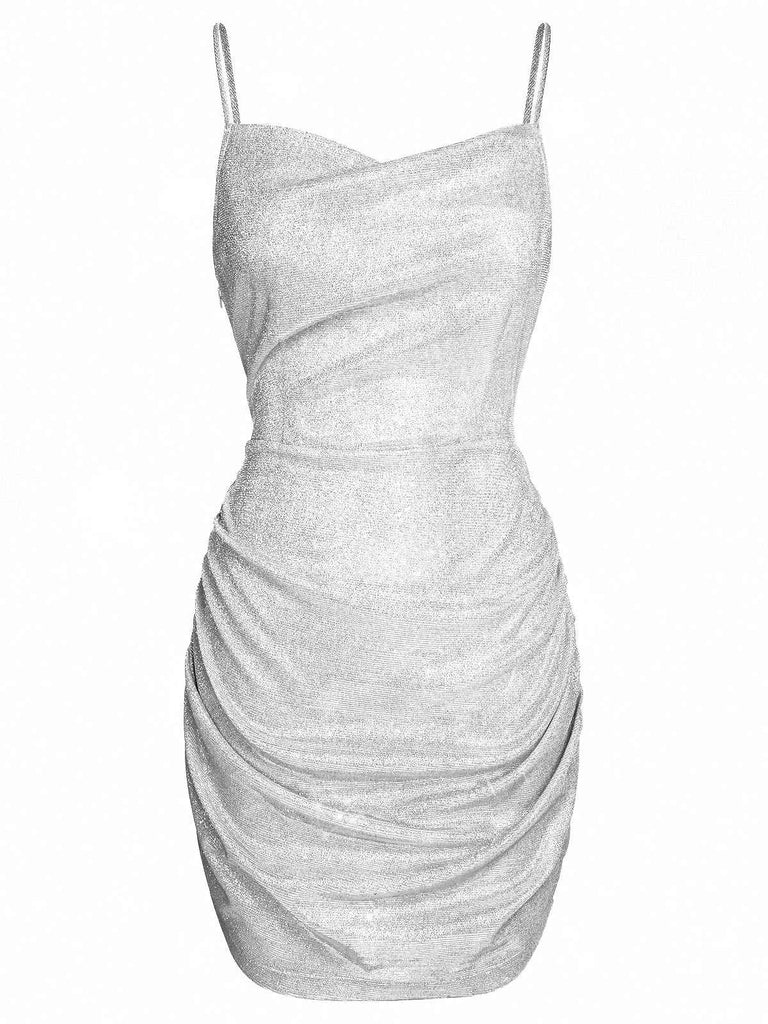 retro silver dress Jawbreaker Swing Dress in Silver Laminate