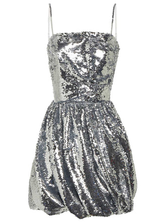 She slips into this Silver 1970s Spaghetti Straps Sequined Tutu Dress and suddenly it's a 1970s daydream