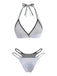Silver 1980s Halter Shimmer Fake Two-Piece Bikini Set | vintage swimwear, retro swimsuit, pin-up style - perfect for retro fashion enthusiasts