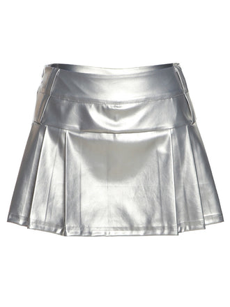 She sways in this Silver 1980s Steampunk Solid Pleated Skirt and it's pure 1980s magic