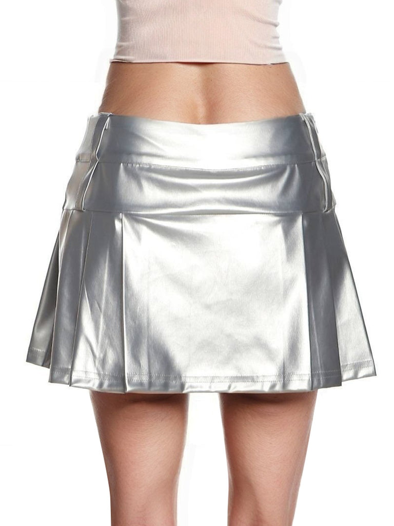 Silver 1980s Steampunk Solid Pleated Skirt, vintage skirt, retro style - perfect for women who love vintage and retro fashion