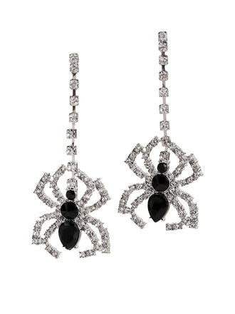 Silver Halloween Rhinestone Spider Drop Earrings - vintage fashion, retro style