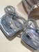Silver Rhinestone Ankle Strap Heels - vintage shoes, retro heels
