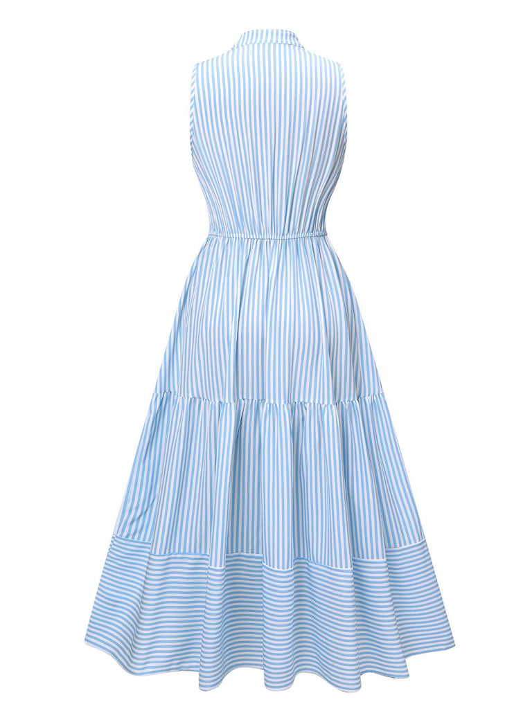 Sky Blue 1940s Stripes Stand Collar Dress, vintage dress, retro fashion - perfect for women who love vintage and retro fashion