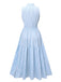 Sky Blue 1940s Stripes Stand Collar Dress, vintage dress, retro fashion - perfect for women who love vintage and retro fashion