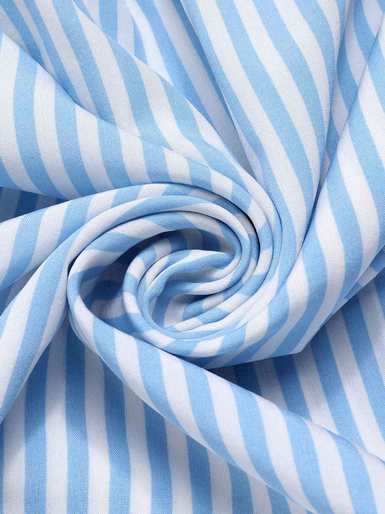 Sky Blue 1940s Stripes Stand Collar Dress, vintage dress, retro fashion - perfect for women who love vintage and retro fashion
