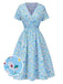 Sky Blue 1950s Floral V-Neck A-line Dress, vintage dress, retro fashion, rockabilly, pin-up fashion - perfect for women who love vintage and retro fashion
