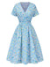 Sky Blue 1950s Floral V-Neck A-line Dress, vintage dress, retro fashion, rockabilly, pin-up fashion - perfect for women who love vintage and retro fashion