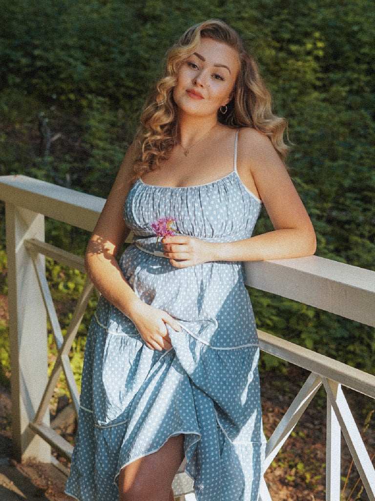 Sky Blue 1950s Strap Polka Dot Swing Dress — vintage elegance for the modern woman