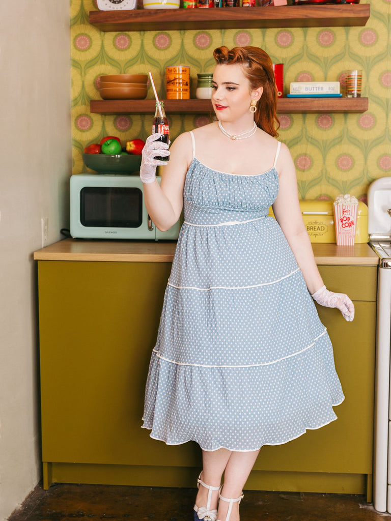 Sky Blue 1950s Strap Polka Dot Swing Dress: timeless style reimagined