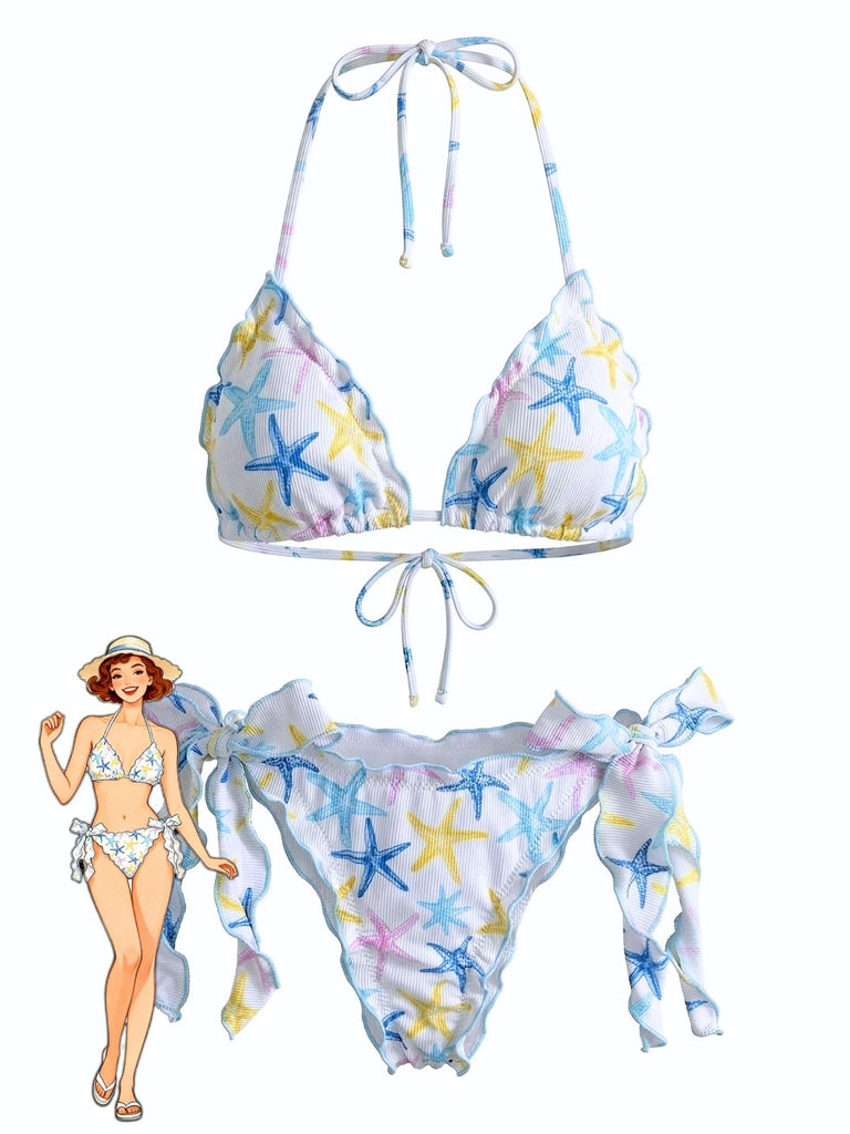 Sky Blue 1960s Print Swimsuit