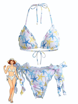 Sky Blue 1960s Print Swimsuit