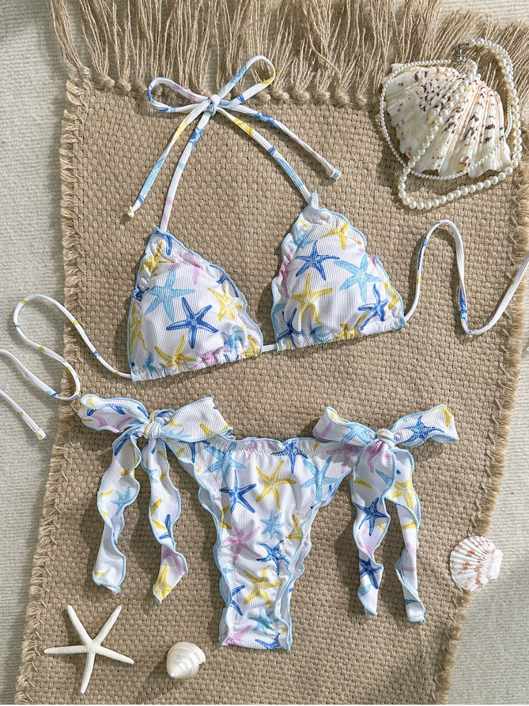 Sky Blue 1960s Print Swimsuit
